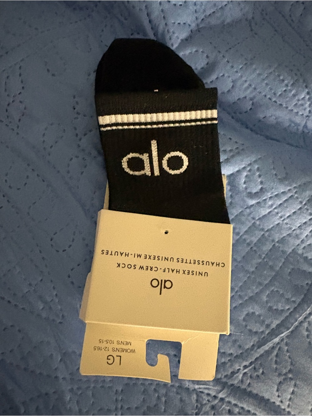 LG Black Athletic Crew Socks with White Logo and Stripes